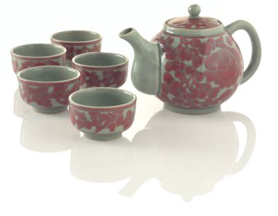 Red Inlaid Celadon Tea Set